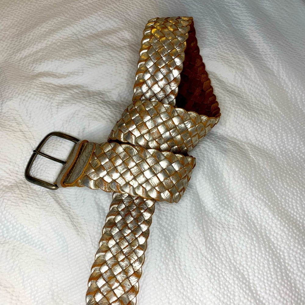 Silver leather braided belt